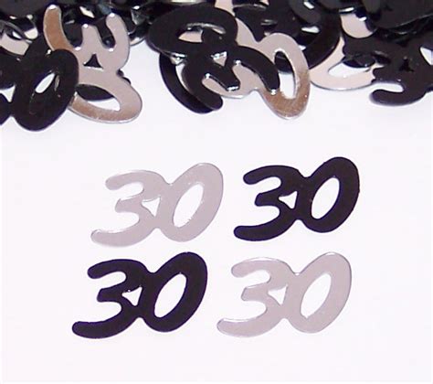 Number 30 Confetti, Black and Silver 30th Birthday Party Confetti
