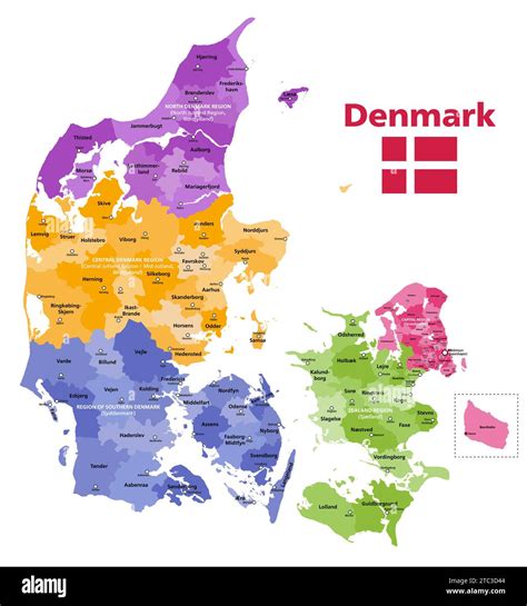 Denmark municipalities vector map colored by regions with administrative centers Stock Vector ... - map of southern jutland denmark