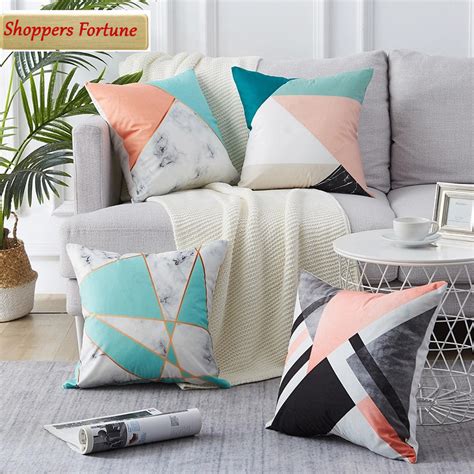 Modern Multi-Color Striped Cotton Feel Cushion Covers - 5 Piece/Set ...