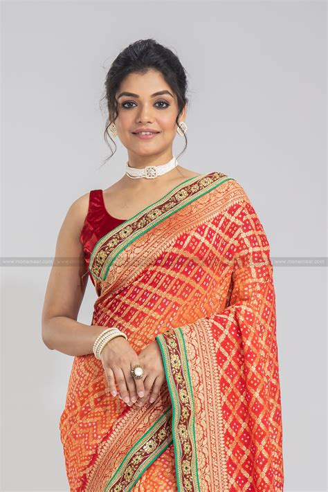 Khaddi Bandhani Georgette Banarasi Saree – Monamaar