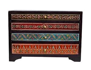 NAVKAR HANDICRAFT Hand-Painted Wooden Chest with 4 Drawers – Decorative ...