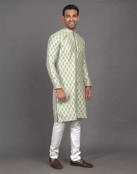 All Over Floral Weaving work Elegant Green Kurta Pyjama Set – South ...