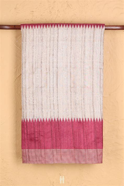 Kota Cotton Saree Beige And Hibiscus Red With Half And Half