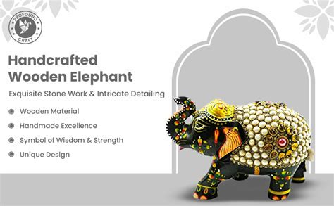 Buy Profound Craft 4" Wood Handmade Elephant Up Trunk Statue with Stone ...