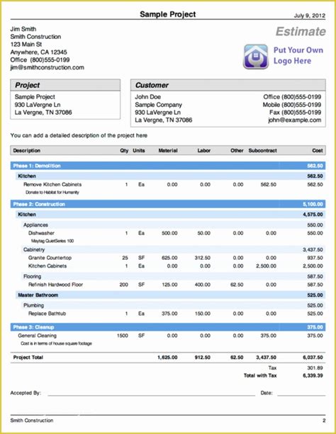Image result for QuickBooks Estimate Template