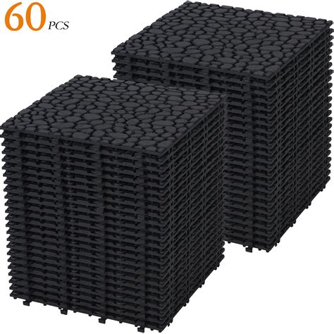 60 PCS Interlocking Deck Tiles 12" x 12", Plastic Patio Tiles Outdoor ...