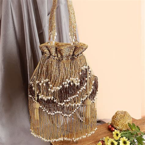 Long Fringes Golden Designer Potli Bag – VRPS Handicrafts