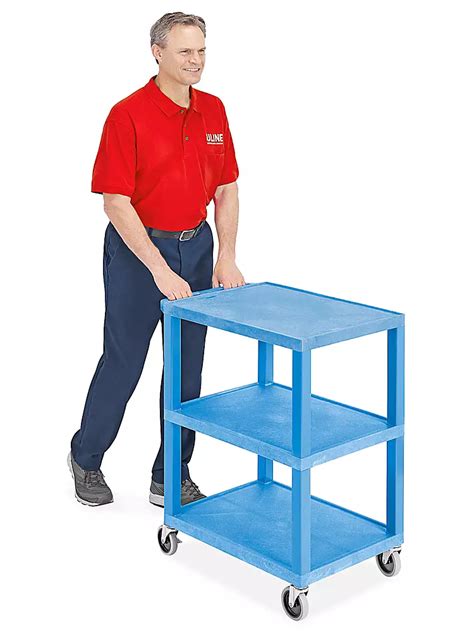 Uline 3-Shelf Utility Cart with Flat Shelves - 27 x 18 x 34", Blue H ...