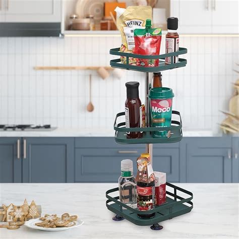 Kuber Industries 3-Layer Rotating Spice Rack|Square Shelf For Cabinet ...