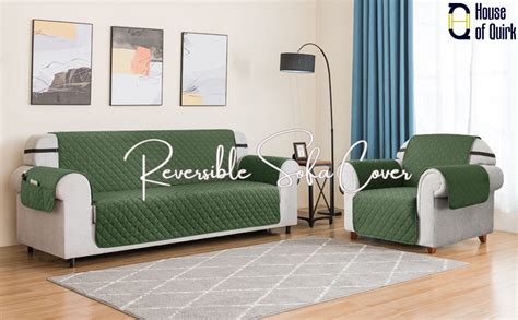 House of Quirk Reversible Sofa Cover, 3 Seater Couch Covers with ...