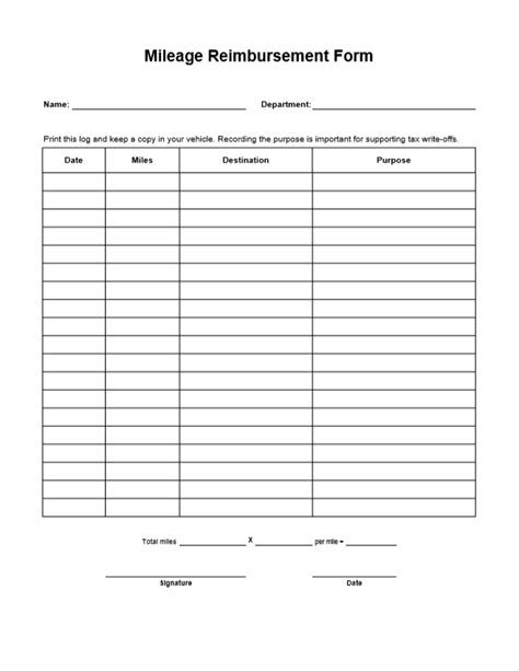 free printable mileage reimbursement form
