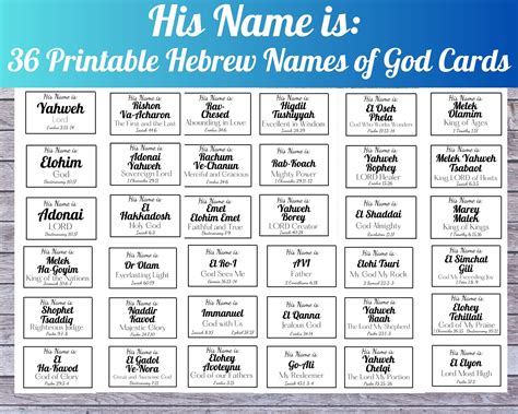His Name Is: 36 Hebrew Names of God 3x5 Notecards, Printable Names of ...