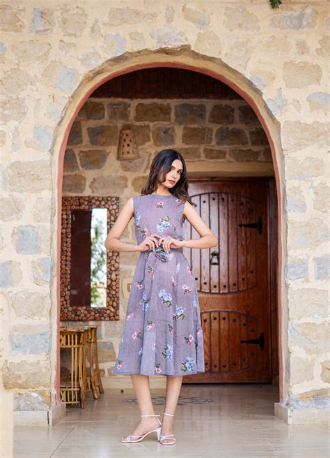 Cotton Round Neck Floral Printed Dress
