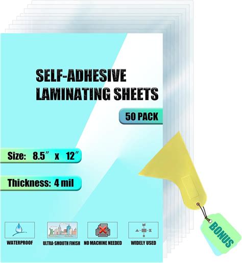 Amazon.com : 50 Pack Self Adhesive Laminating Sheets, 8.5 x 12 Inches ...