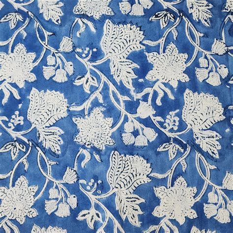 Pure Cotton Jaipuri Blue With White Flower Jaal Hand Block Print Fabri ...