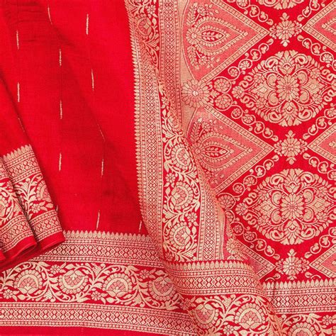 Red Banarasi Crepe Silk Saree Handwoven Pure Silk - PB 271 – Panjavarnam