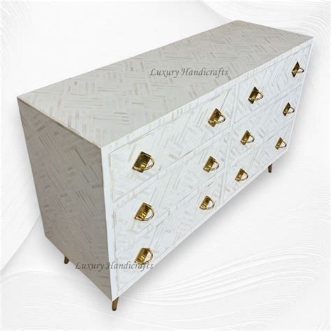 Bone Inlay Optical Chest 6 Drawers White – Luxury Handicrafts