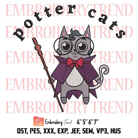 Halloween Potter Cats Embroidery, Harry Potter Embroidery, Cat Witches ...