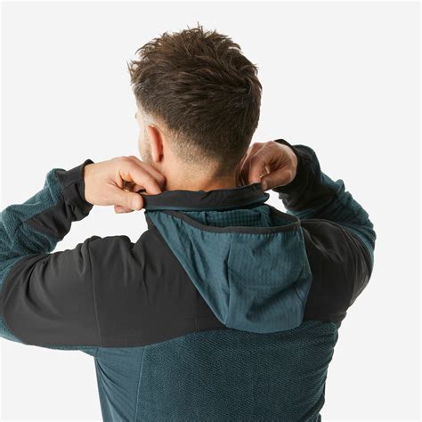 Men’s Fleece Hiking Jacket – SH 500 - Abyss green, smoked black ...