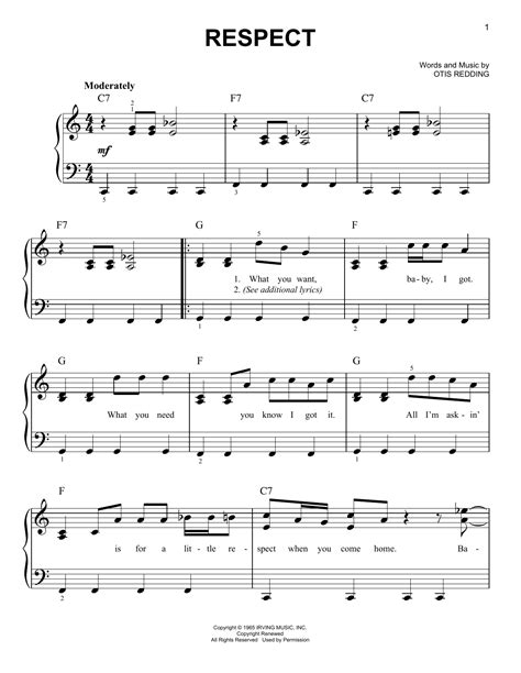 Aretha Franklin "Respect" Sheet Music PDF Notes, Chords | Pop Score ...