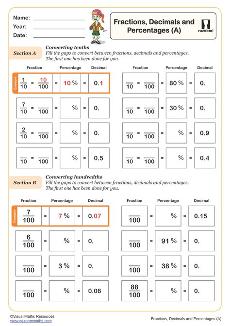 Fractions, Decimals and Percentages (A) Worksheet | Fun and ...