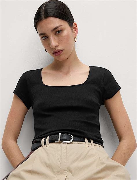 Buy Pure Cotton Square Neck Slim Fit Top at Marks & Spencer