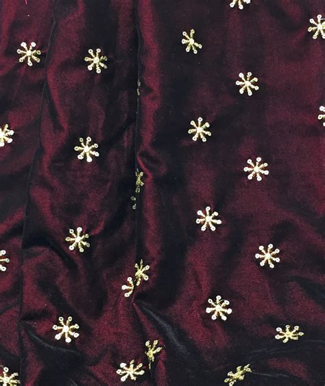 Maroon Velvet Fabric, Gold Sequin Embroidery Material by meter – Inhika.com