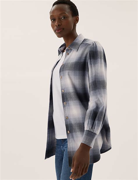 Buy Checked Collared Relaxed Longline Shirt at Marks & Spencer