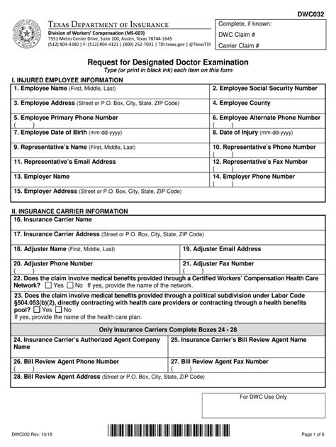 Fillable Online DWC Forms Used by Designated Doctors - Texas Department ...