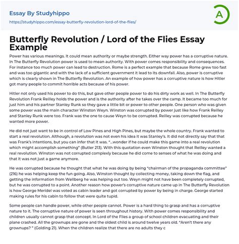 Butterfly Revolution / Lord of the Flies Essay Example | StudyHippo.com