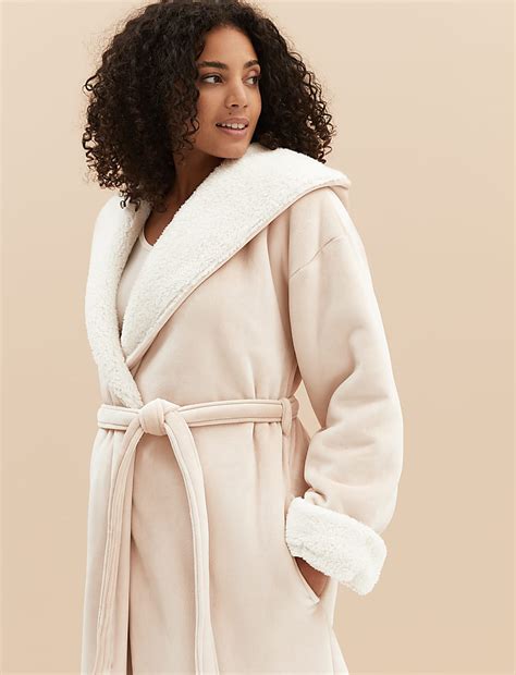 Buy Premium Borg Lined Long Dressing Gown at Marks & Spencer