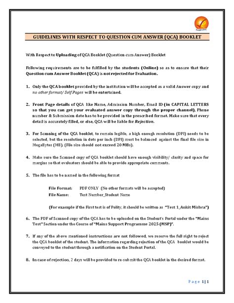 MSP 2025-26 QCA Booklet Upload Guidelines for Online Test - Studocu