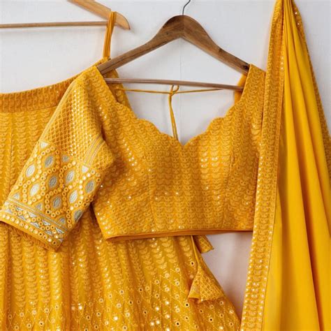 Yellow color Mirror & Sequence Embroidery work Designer Lehenga Choli ...