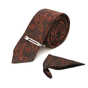 Buy LOUIS STITCH Mens Coffee Brown Necktie Printed Italian Silk Suit ...