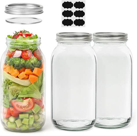 Amazon.com: ComSaf Wide Mouth Mason Jars 64oz - 3 Pack, Large Mason ...
