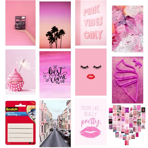 Buy Generic Photo Collage Kit for Wall Aesthetic - 50 Pink 4x6 Prints ...
