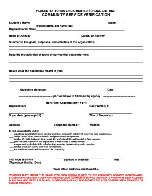 Placentia-Yorba Linda Unified School District Community Service ...