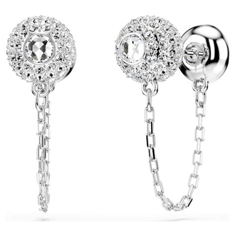 Una Angelic drop earrings, Round cut, White, Rhodium plated | Swarovski