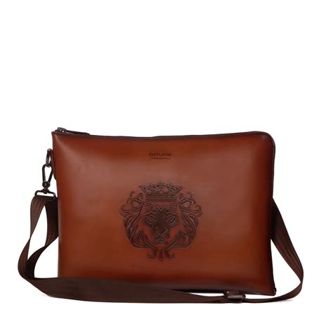Stylish Laptop Sleeves Embossed Lion Tan Messenger Bag with Zip Compar