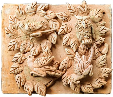 Nesting Birds amidst Trees in Terracotta Wall Plate for Home Decor