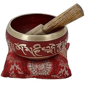 Ajuny Stunning Red Tibetan Buddhist Singing Bowl Comes Stick And ...