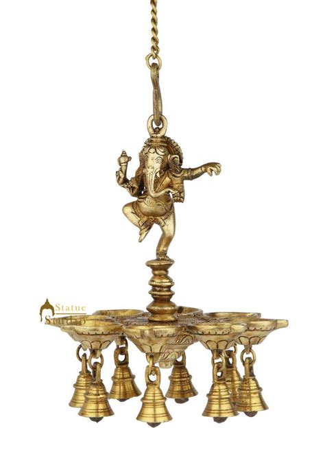 Antique Brass ganesha hanging diya oil lamp spiritual decor 11 ...