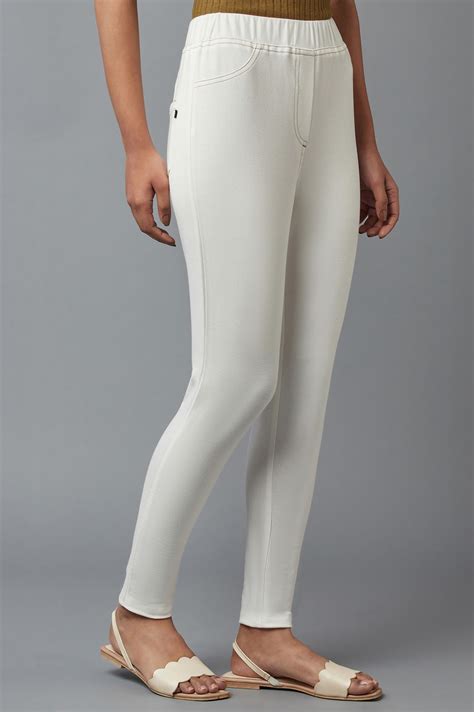 Buy White Solid Skinny Fit Cotton Jeggings With Elasticated Waist ...