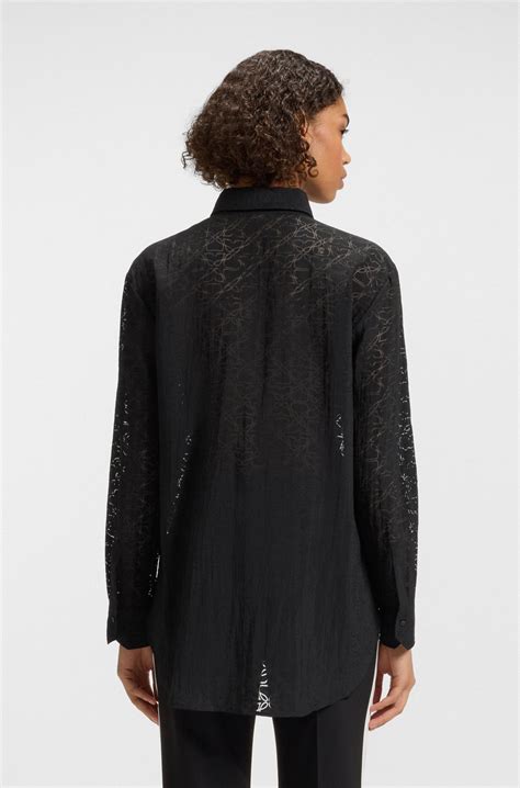 HUGO - Oversized-fit blouse with burnout pattern - Black