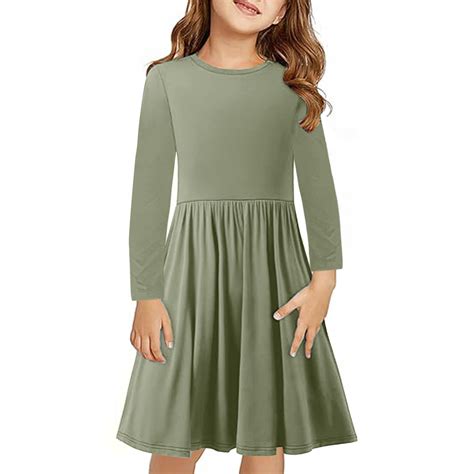 lmcalzta Girls Long Sleeve Dress Crewneck Basic Lightweight Dress Fall ...