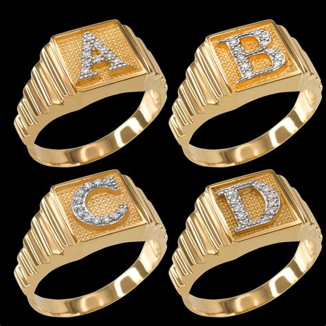 Yellow Gold A-Z Diamond Letter Initial Square Ring