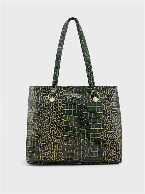 Buy Caprese Miranda Large Croco Green Tote Bag @ 1189 | Caprese Bags