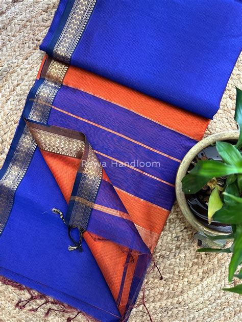 Maheshwari Deep Blue Rasta Lehar Saree RL06 – Rewa Handloom