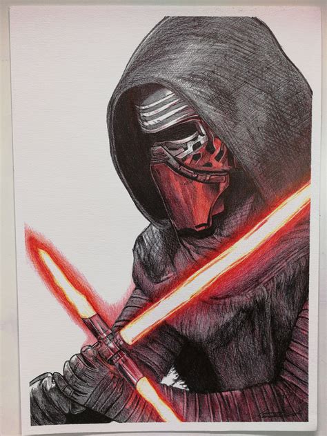 ORIGINAL KYLO REN Ballpoint Pen Drawing - Etsy UK | Star wars art ...