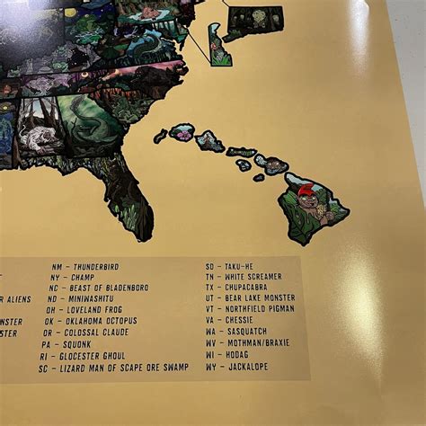 Cryptids of the United States Map with a Legend 24x36 - Etsy Singapore